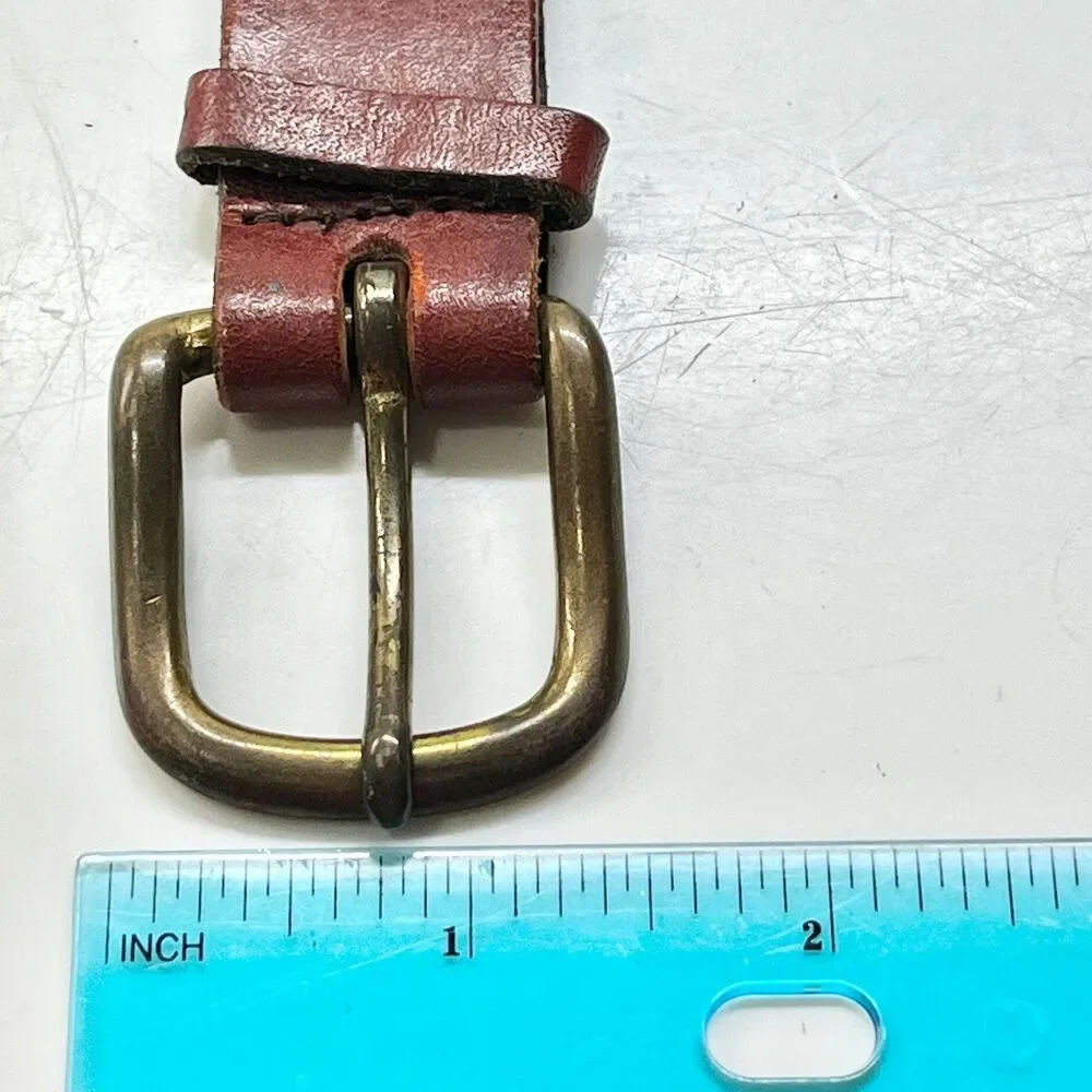 Leather Man Ltd Mens Nautical Flag Ribbon Brown Leather Belt Size 30 XS Brass